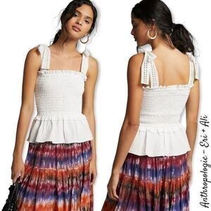 NWT Anthropologie Eri + Ali Eyelet Boho Peplum Tank Size XL